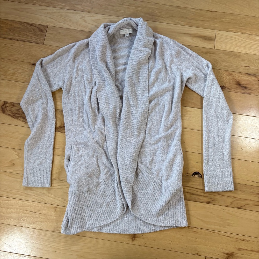 Barefoot Dreams CozyChic Lite Circle Cardigan Womens Sz S Dove Gray Open Sweater - Picture 4 of 8